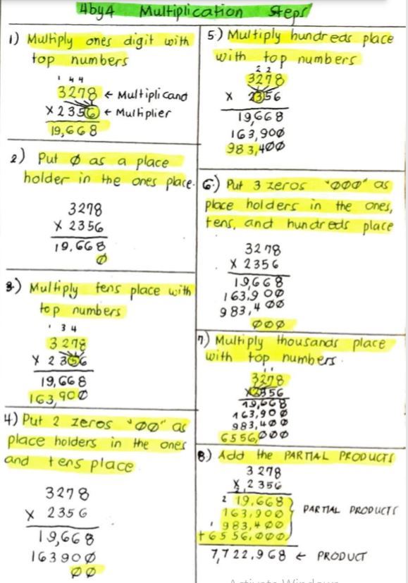 4-by-4 Multiplication Steps